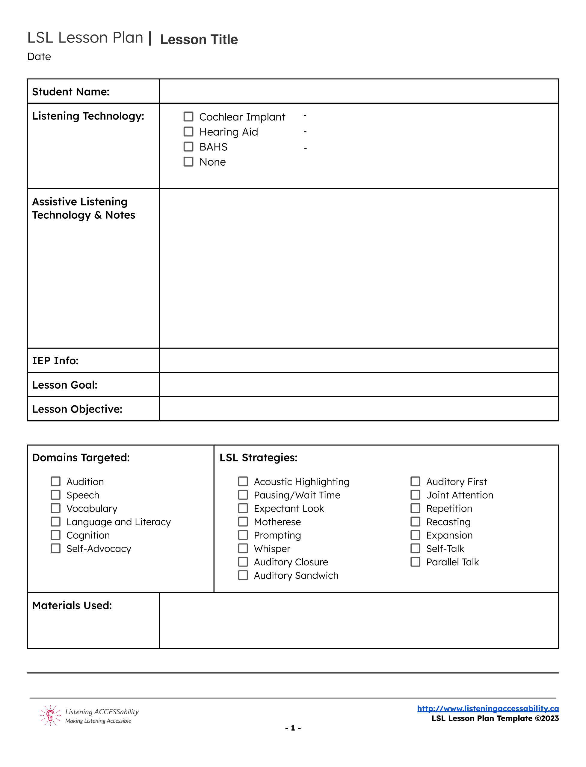 LSL Lesson Plans